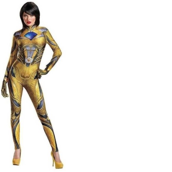 Power Rangers Yellow Halloween Costume 8/10 Jumpsuit Skin 1 Pc Party Womens - Picture 1 of 5